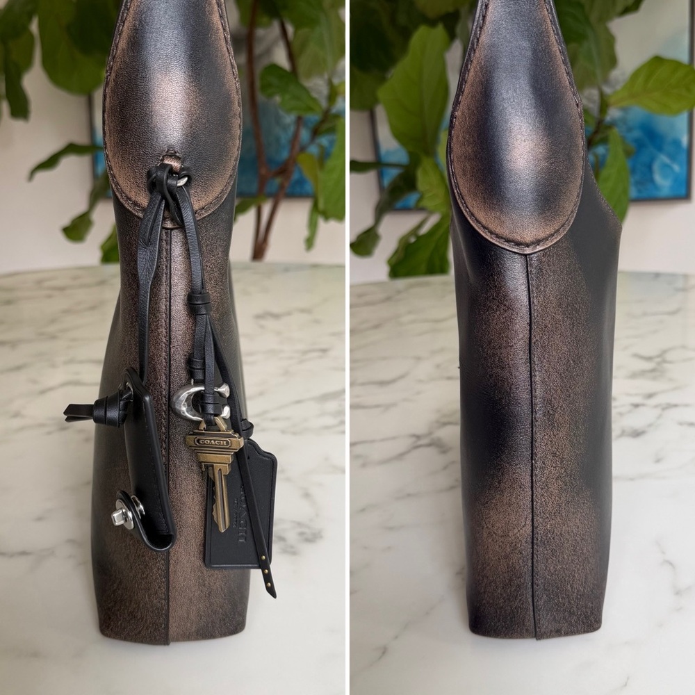 Coach Brooklyn Shoulder Bag 28 In Loved Leather Silver Black Brown CBH44 Ergo - Picture 7 of 16